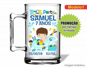 CANECA ACRÍLICA INFANTIL - POOL PARY MENINO Poliestireno  Frente colorido Impressão no Adesivo Vinil   