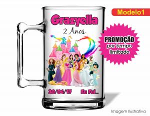 CANECA ACRÍLICA INFANTIL - PRINCESA DISNEY Poliestireno  Frente colorido Impressão no Adesivo Vinil   