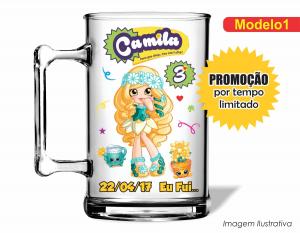 CANECA ACRÍLICA INFANTIL - SHOPKINS Poliestireno  Frente colorido Impressão no Adesivo Vinil   