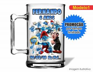 CANECA ACRÍLICA INFANTIL - SMURFS Poliestireno  Frente colorido Impressão no Adesivo Vinil   