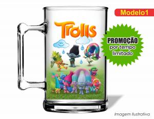 CANECA ACRÍLICA INFANTIL - TROLLS Poliestireno  Frente colorido Impressão no Adesivo Vinil   