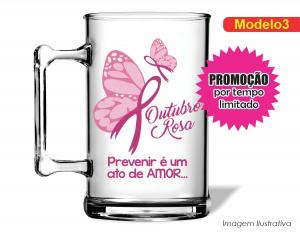 CANECA ACRÍLICA OUTUBRO ROSA Poliestireno  Frente colorido Impressão no Adesivo Vinil  