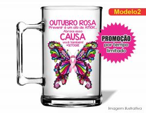 CANECA ACRÍLICA OUTUBRO ROSA Poliestireno  Frente colorido Impressão no Adesivo Vinil  