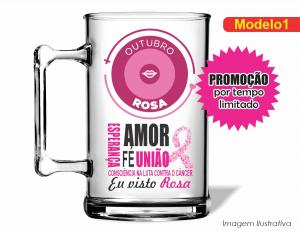 CANECA ACRÍLICA OUTUBRO ROSA Poliestireno  Frente colorido Impressão no Adesivo Vinil  