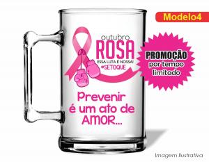 CANECA ACRÍLICA OUTUBRO ROSA Poliestireno  Frente colorido Impressão no Adesivo Vinil  