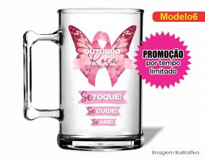 CANECA ACRÍLICA OUTUBRO ROSA Poliestireno  Frente colorido Impressão no Adesivo Vinil   