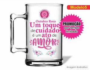 CANECA ACRÍLICA OUTUBRO ROSA Poliestireno  Frente colorido Impressão no Adesivo Vinil  