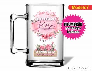 CANECA ACRÍLICA OUTUBRO ROSA Poliestireno  Frente colorido Impressão no Adesivo Vinil  