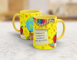 CANECA EM CERÂMICA DIA DO PROFESSOR - MOD03 Caneca Cerâmica Branca com Alça e Interior em Cores 325ml  Sublimação  