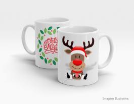 CANECA EM CERÂMICA NATALINA - RENA 02 Caneca em Cerâmica Branca 325ml  Sublimação  