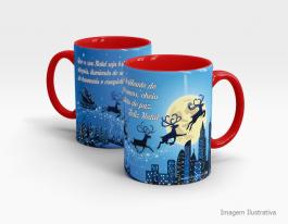 CANECA EM CERÂMICA NATALINA - A MÁGIA DO NATAL Caneca Cerâmica Branca com Alça e Interior em Cores 325ml  Sublimação  