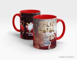 CANECA EM CERÂMICA NATALINA - PAPAI NOEL 02 Caneca Cerâmica Branca com Alça e Interior em Cores 325ml  Sublimação  