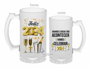 CANECA DE VIDRO ZERO GRAU FESTAS FIM DE ANO Vidro Jateada 475ml  Sublimação  