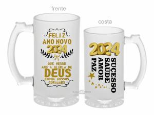 CANECA DE VIDRO ZERO GRAU FESTAS FIM DE ANO Vidro Jateada 475ml  Sublimação  