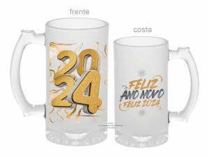CANECA DE VIDRO ZERO GRAU FESTAS FIM DE ANO Vidro Jateada 475ml  Sublimação  