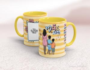 CANECA EM CERÂMICA DIA DAS MÃES - MÃE DE DOIS Caneca Cerâmica Branca com Alça e Interior em Cores 325ml  Sublimação  