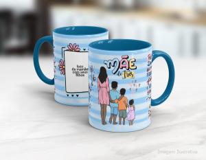 CANECA EM CERÂMICA DIA DAS MÃES - MÃE DE TRÊS Caneca Cerâmica Branca com Alça e Interior em Cores 325ml  Sublimação  