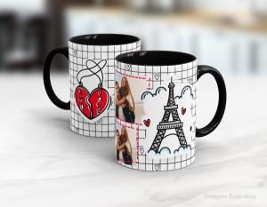 CANECA EM CERÂMICA DIA DOS NAMORADOS - AMOR EM PARIS Caneca Cerâmica Branca com Alça e Interior em Cores 325ml  Sublimação  