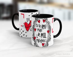 CANECA EM CERÂMICA DIA DOS NAMORADOS - EU TE AMO MAIS DE MIL MILHÕES Caneca Cerâmica Branca com Alça e Interior em Cores 325ml  Sublimação  