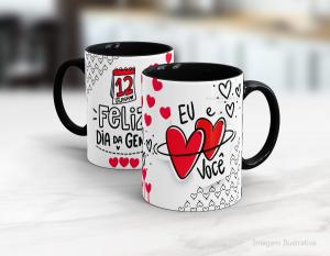 CANECA EM CERÂMICA DIA DOS NAMORADOS - FELIZ DIA DA GENTE Caneca Cerâmica Branca com Alça e Interior em Cores 325ml  Sublimação  