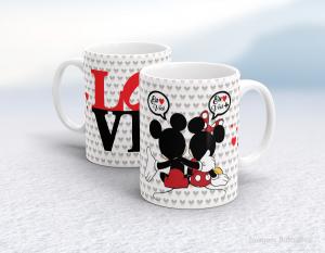 CANECA EM CERÂMICA DIA DOS NAMORADOS - MICKEY E MINNIE LOVE Caneca em Cerâmica Branca 325ml  Sublimação  