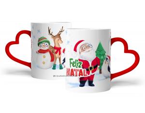 CANECA EM CERÂMICA NATALINA ALÇA DE CORAÇÃO - FELIZ NATAL Caneca Cerâmica Branca com Alça de coração 325ml  Sublimação  