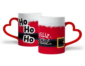 CANECA EM CERÂMICA NATALINA ALÇA DE CORAÇÃO - HOHOHO FELIZ NATAL Caneca Cerâmica Branca com Alça de coração 325ml  Sublimação  