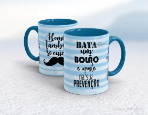 CANECA EM CERÂMICA NOVEMBRO AZUL - BATA UM BOLÃO E APOSTE NA SUA PREVENÇÃO Caneca em Cerâmica Alça e Interior Azul 325ml  Sublimação  