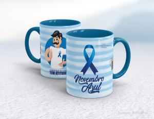 CANECA EM CERÂMICA NOVEMBRO AZUL - HOMEM QUE SE CUIDA TEM ATITUDE Caneca em Cerâmica Alça e Interior Azul 325ml  Sublimação  