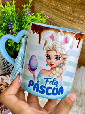 CANECA EM CERÂMICA ALÇA DE CORAÇÃO AZUL FROZEN  325ml  Sublimação  