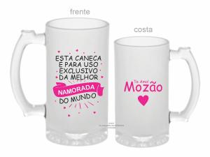 CANECA ZERO GRAU DIA DOS NAMORADOS - EXCLUSIVA DA MELHOR NAMORADA DO MUNDO Vidro Jateada 475ml  Sublimação  