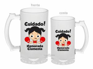 CANECA ZERO GRAU DIA DOS NAMORADOS - NAMORADA CIUMENTA Vidro Jateada 475ml  Sublimação  