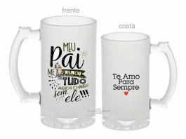 CANECA ZERO GRAU MEU PAI ME ENSINOU TUDO, MENOS A VIVER SEM ELE Vidro Jateada 475ml  Sublimação  