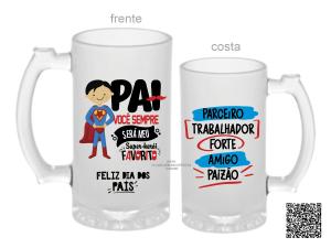 CANECA ZERO GRAU PAI VOCÊ SEMPRE SERÁ MEU SUPER HERÓI FAVORITO Vidro Jateada 475ml  Sublimação  