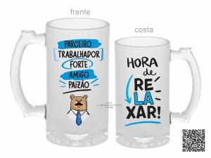 CANECA ZERO GRAU PARCEIRO, TRABALHADOR, FORTE, AMIGO E PAIZÃO Vidro Jateada 475ml  Sublimação  