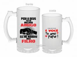 CANECA ZERO GRAU PEDI A DEUS POR UM MELHOR AMIGO ELE ME DEU MEU FILHO Vidro Jateada 475ml  Sublimação  