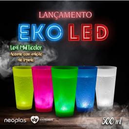 Copo Eco color personalizado com LED, acionamento com adição de líquido de 500ml Polietileno 500ml  Adesivo Vinil UV Led ou Silk-Screen  