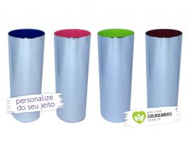 Copo Long Drink Metalizado Prata e interior em cores personalizado de 330ml Polietileno   Adesivo Vinil ou Silk-Screen  