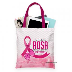 ECOBAG OUTUBRO ROSA - ESSA LUTA É NOSSA SE TOQUE Tecido Oxford 30cm de Largura x 35cm de Altura  Sublimação  