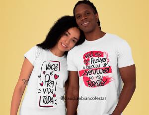 KIT CAMISETA DIA DOS NAMORADOS - AMOR PARA VIDA TODA... Tecido 100% Poliéster Estampa Colorida A3  Sublimação  