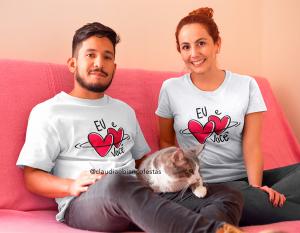 KIT CAMISETA DIA DOS NAMORADOS - EU AMOR VOCÊ Tecido 100% Poliéster Estampa Colorida A3  Sublimação  