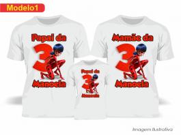 Kit Camiseta Temática Ladybug Tecido Poliéster Estampa Colorida A3  Sublimação  