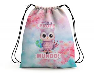 SACOCHILA DIA DOS PROFESSORES - A MELHOR PROFE DO MUNDO Tecido 100% Poliéster (oxford)  Personalizado Frente e Verso Sublimação Cordão em Nylon 