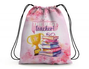 SACOCHILA DIA DOS PROFESSORES - THE BEST TEACHER Tecido 100% Poliéster (oxford)  Personalizado Frente e Verso Sublimação Cordão em Nylon 