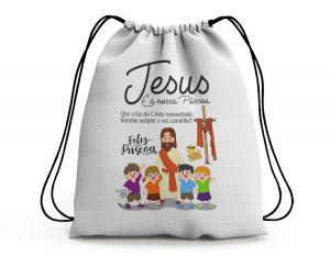 SACOCHILA FELIZ PÁSCOA - MOD06 Tecido 100% Poliéster (oxford)  Personalizado Frente e Verso Sublimação Cordão em Nylon 