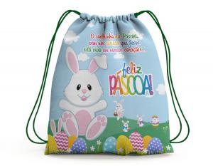 SACOCHILA FELIZ PÁSCOA - MOD09 Tecido 100% Poliéster (oxford)  Personalizado Frente e Verso Sublimação Cordão em Nylon 
