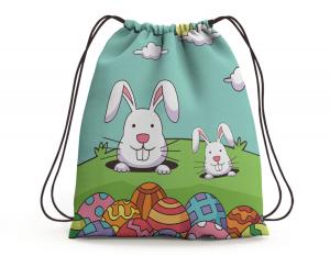 SACOCHILA FELIZ PÁSCOA - MOD12 Tecido 100% Poliéster (oxford)  Personalizado Frente e Verso Sublimação Cordão em Nylon 