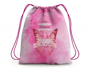 SACOCHILA OUTUBRO ROSA Tecido 100% Poliéster (oxford)  Personalizado Frente e Verso Sublimação Cordão em Nylon 
