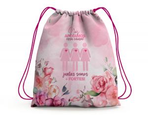 SACOCHILA OUTUBRO ROSA Tecido 100% Poliéster (oxford)  Personalizado Frente e Verso Sublimação Cordão em Nylon 