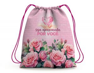 SACOCHILA OUTUBRO ROSA Tecido 100% Poliéster (oxford)  Personalizado Frente e Verso Sublimação Cordão em Nylon 